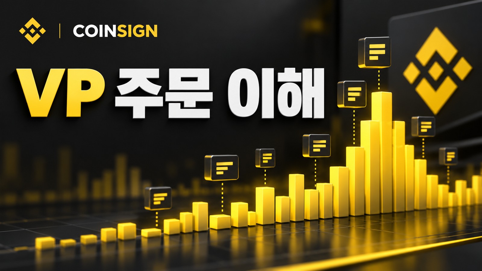 노란 거래량 막대와 작은 주문 블록으로 VP 주문 실행을 표현한 이미지